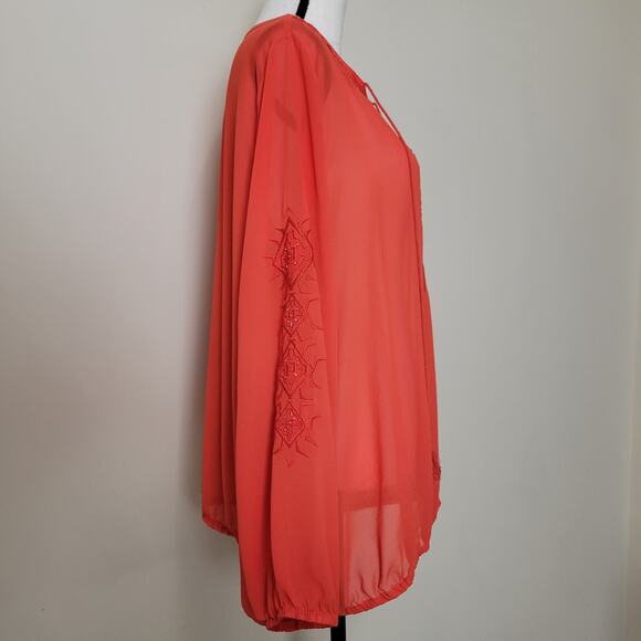 EUC Lane Bryant 18/20 Boho Peasant Beaded Embroidered Tasseled Sheer Blouse - Picture 6 of 15